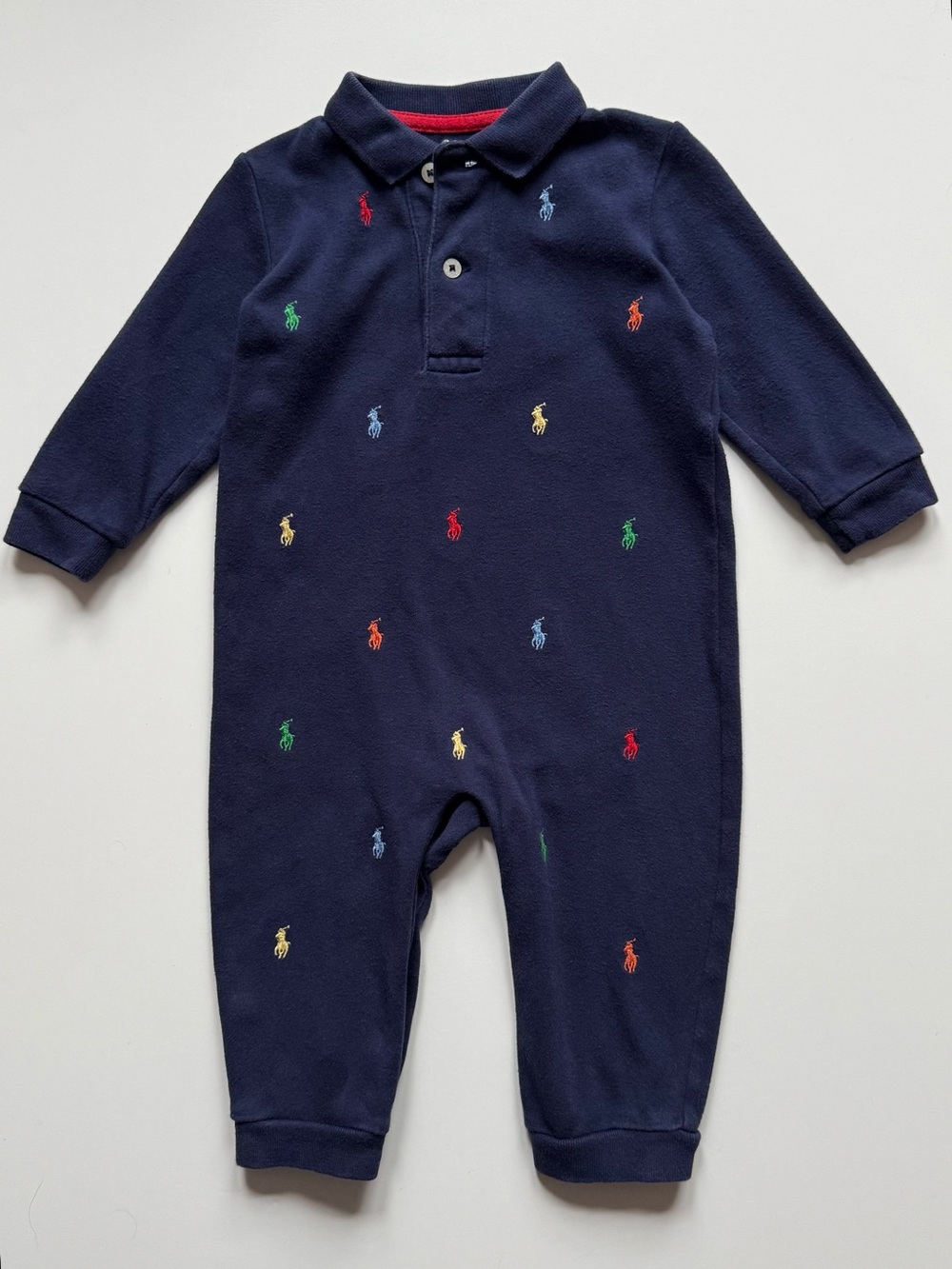 Ralph Lauren Baby Boy Polo Pony Soft Cotton Polo Coverall, Refined Navy - 12M - Picture 4 of 12